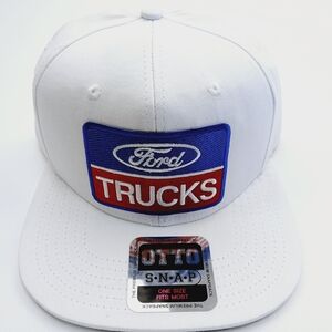 White Cloth Otto Flat Bill With Ford Trucks Patch Snapback Hat Cap